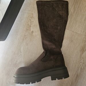 Brown Suede Knee-High Boots